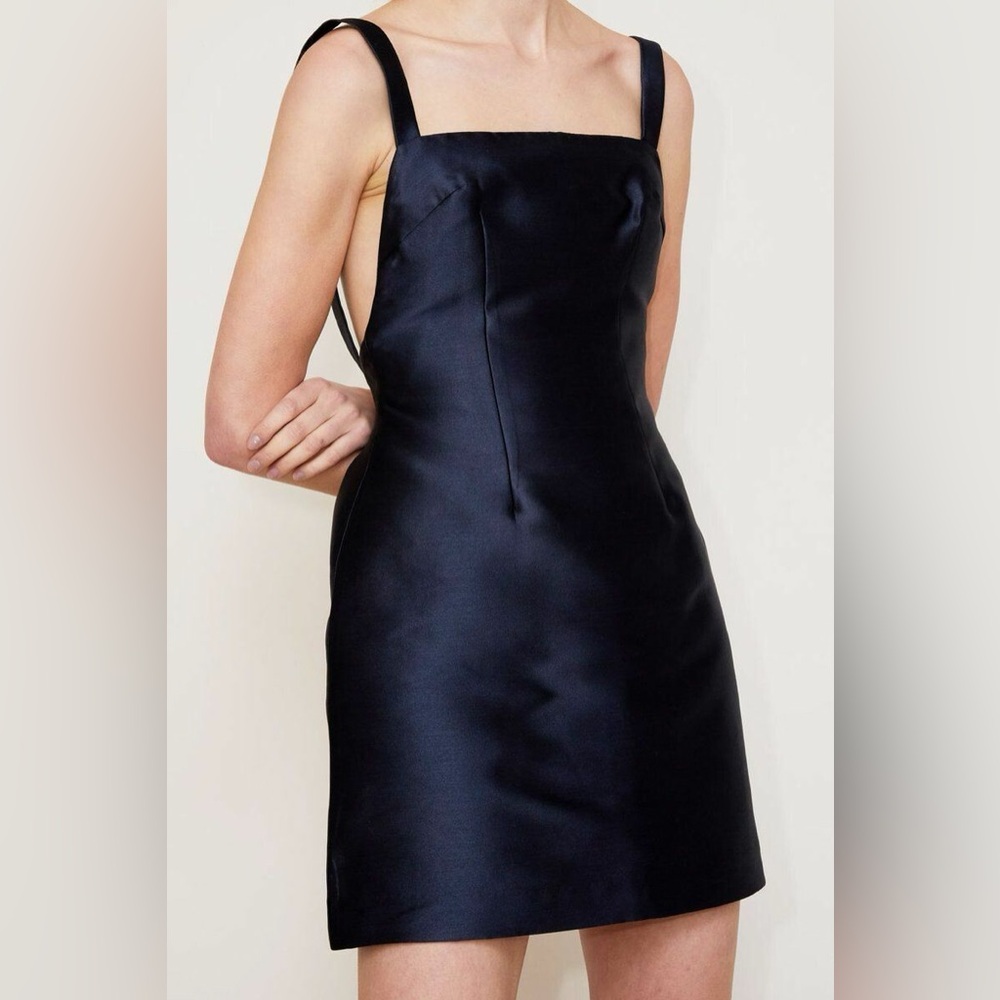 Paris Georgia Jay Jay Dark Navy Mini Sculptured Silk Blend Dress - Picture 5 of 11